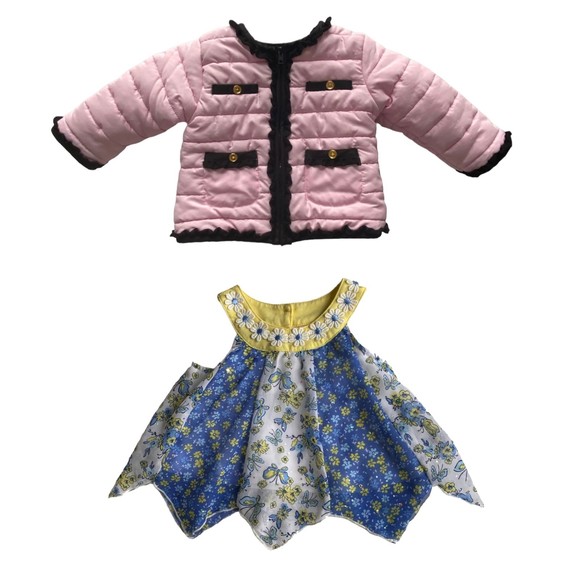 Little Me Other - Little Me Pink 12M Baby Girl Coat & Little Lass Flowy Pink Floral Top Tunic 12M